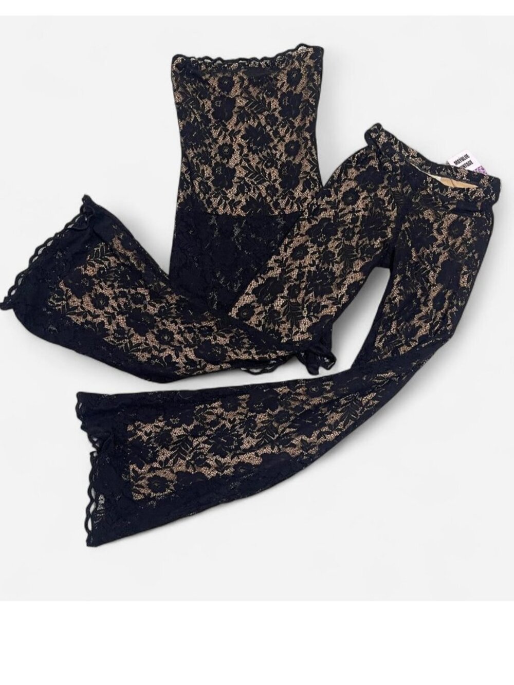 Cache 2 pc outfit set top and flare pants black lace